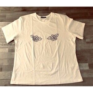 Zara Women's Premium Basic T-Shirt Short Sleeve Top Casual Floral XL Color Beige